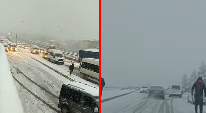 Kar yağışına hazırlıksız yakalanan sürücüler yolda mahsur kaldı;