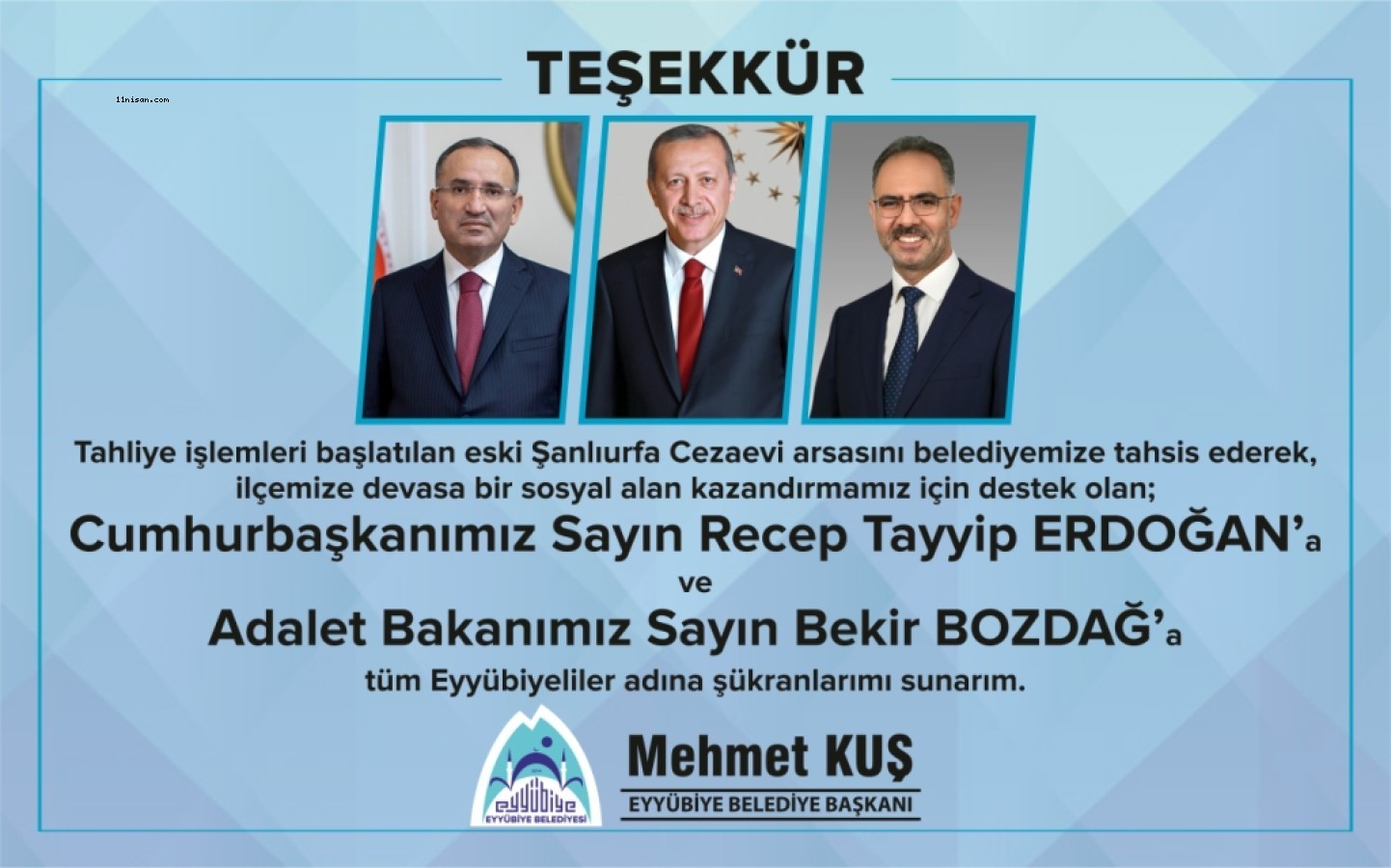 Başkan Kuş’tan Cumhurbaşkanı Erdoğan ve Bakan Bozdağ’a teşekkür;