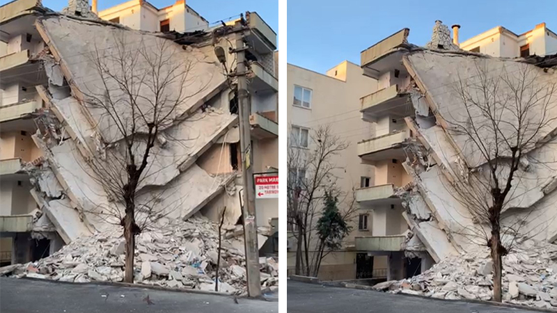 Şanlıurfa'da ağır hasarlı binanın bir bölümü kendiliğinden çöktü;