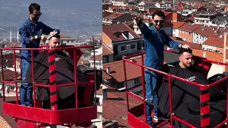 26 metre yükseklikte saç tıraşı yaptı;