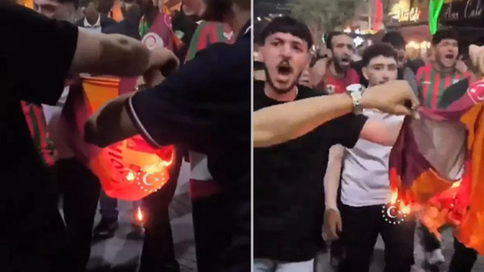AMEDSPOR TARAFTARI SOKAK ORTASINDA GALATASARAY FORMASINI YAKTI! BİR YANDAN DA KÜFÜR ETTİLER;