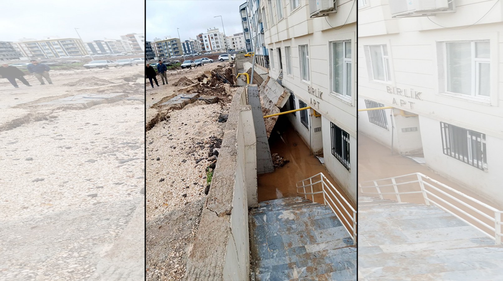 Karaköprü’de yağış sonrası istinat duvarı çöktü;