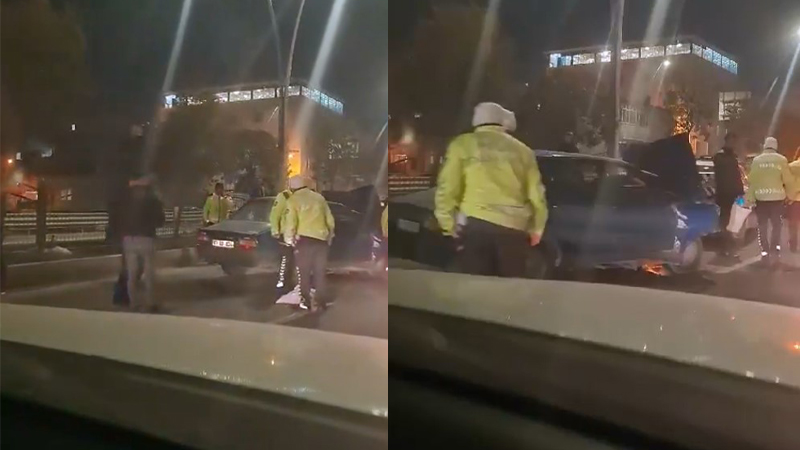 Toros trafik polisine arkadan çarptı;