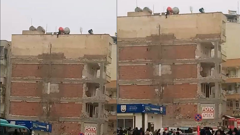 Haliliye'de ağır hasarlı binada intihar girişimi;