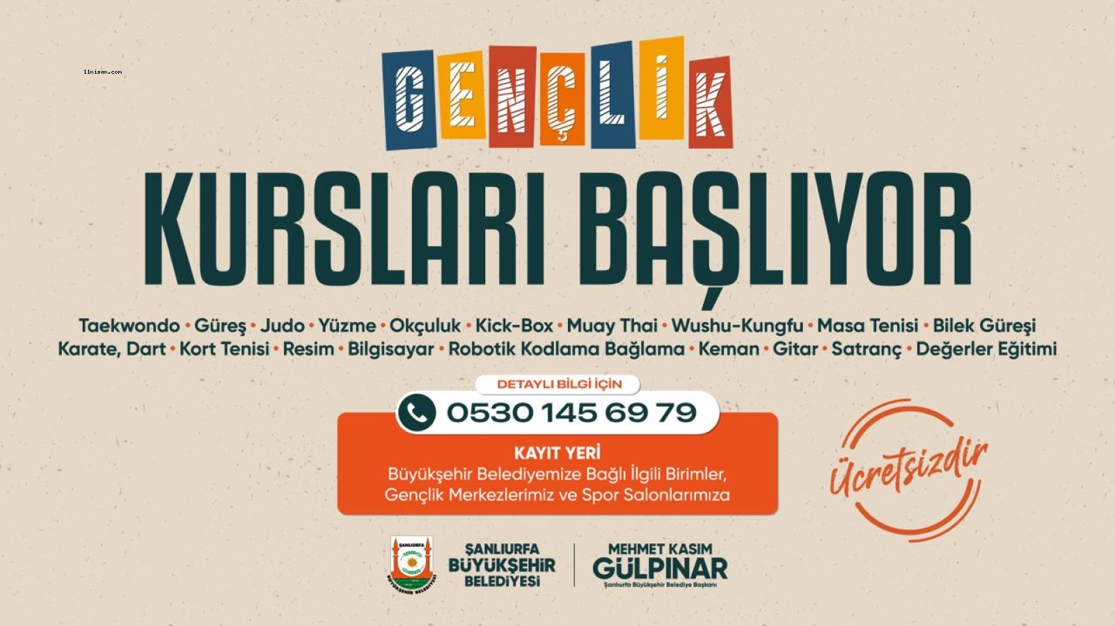 ŞANLIURFA BÜYÜKŞEHİR BELEDİYESİ’NİN GENÇLİK KURSLARI BAŞLIYOR
