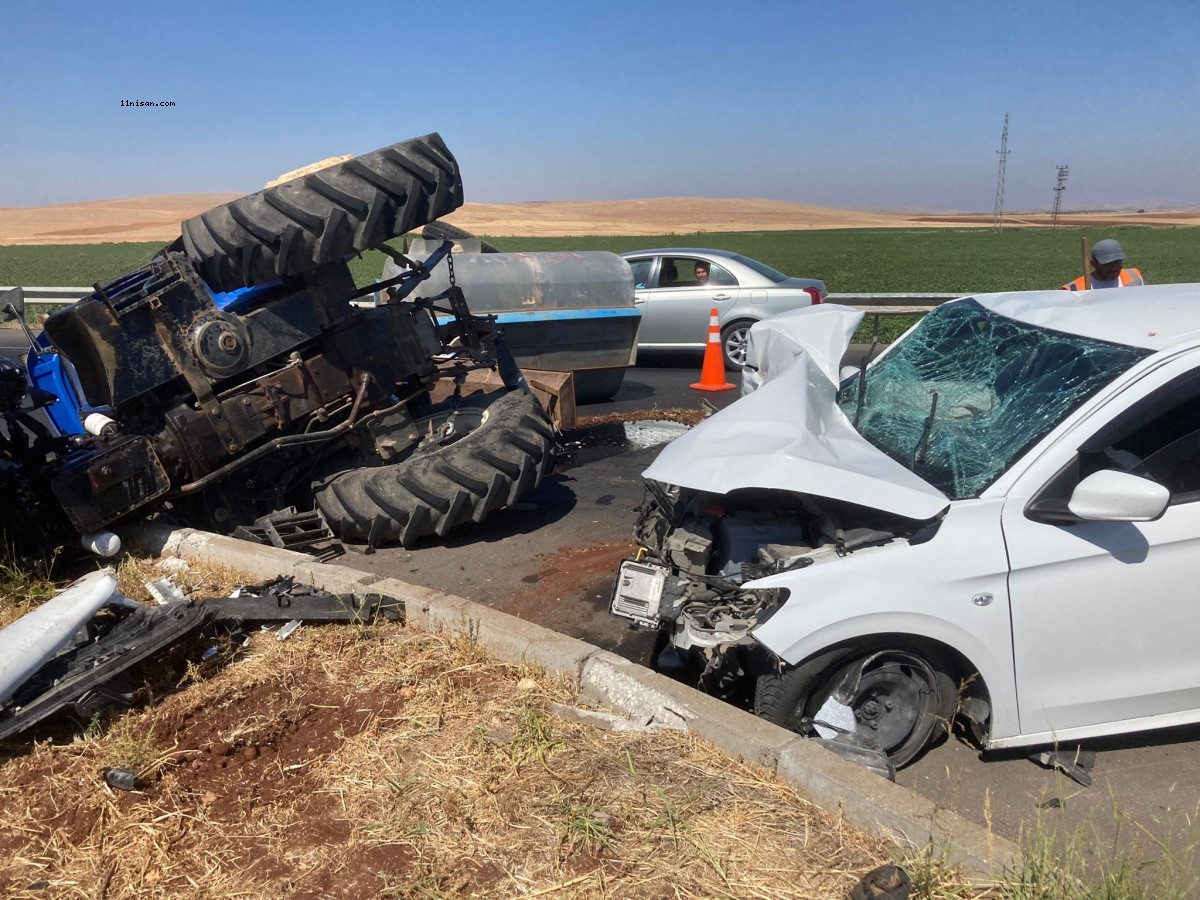 Şanlıurfa’da traktör ile otomobil çarpıştı! 1 yaralı;