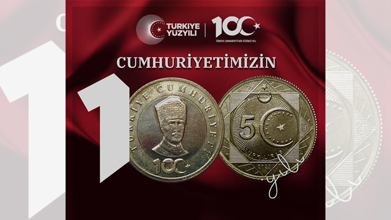 Cumhuriyet'in 100. yılı hatıra parası tedavüle girdi;